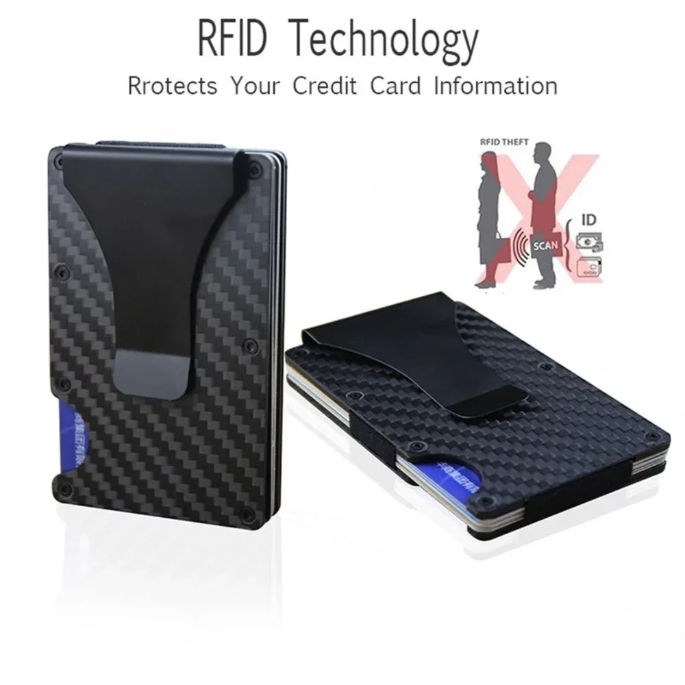 Mens RFID Blocking Carbon Fiber Slim Money Clip Wallet ID Credit Card Holder
